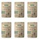 Sechs Pakete "Dentalsticks Traumfänger" für Hunde, mit einem beigen Design und Illustrationen von Pflanzen und einem Hund.
