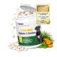 Behälter mit GIGI Gelenk- und Knochensupplementen für aktive Hunde, mit 90 Tabletten, mit Ansprüchen auf Vorteile von Kollagen und Hyaluronsäure.