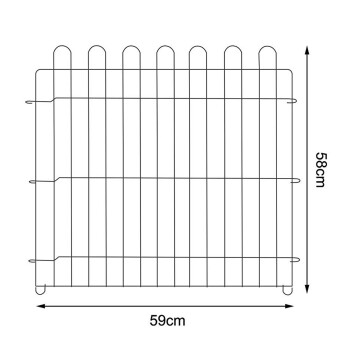 Schwarzes Metall-Haustiergitter mit Lattenzaun-Design, 59 cm breit und 58 cm hoch.