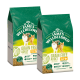Zwei Beutel James Wellbeloved Grain Free Adult Katzenfutter, jeweils 1,5 kg, mit einer weißen Katze und einer orangefarbenen Tabby auf der Vorderseite.