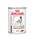 Karma w puszce dla psa od Royal Canin, oznaczona jako "Hepatic," z teksturą bochenka i obrazkiem psa z przodu.