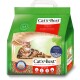 Grüne Cat's Best Original Katzenstreu-Tüte mit einer getigerten Katze, die sich entspannt, und die organischen und geruchsbindenden Eigenschaften zeigt.