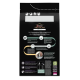 Sac noir de nourriture pour chats Purina Pro Plan LiveClear avec logo, icônes, photo circulaire de chat et tableaux nutritionnels.