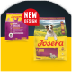 Josera Mini Deluxe Adult getreidefreies Lamm-Hundefutter 900g Beutel mit neuem Designetikett und ländlichem Hintergrund.