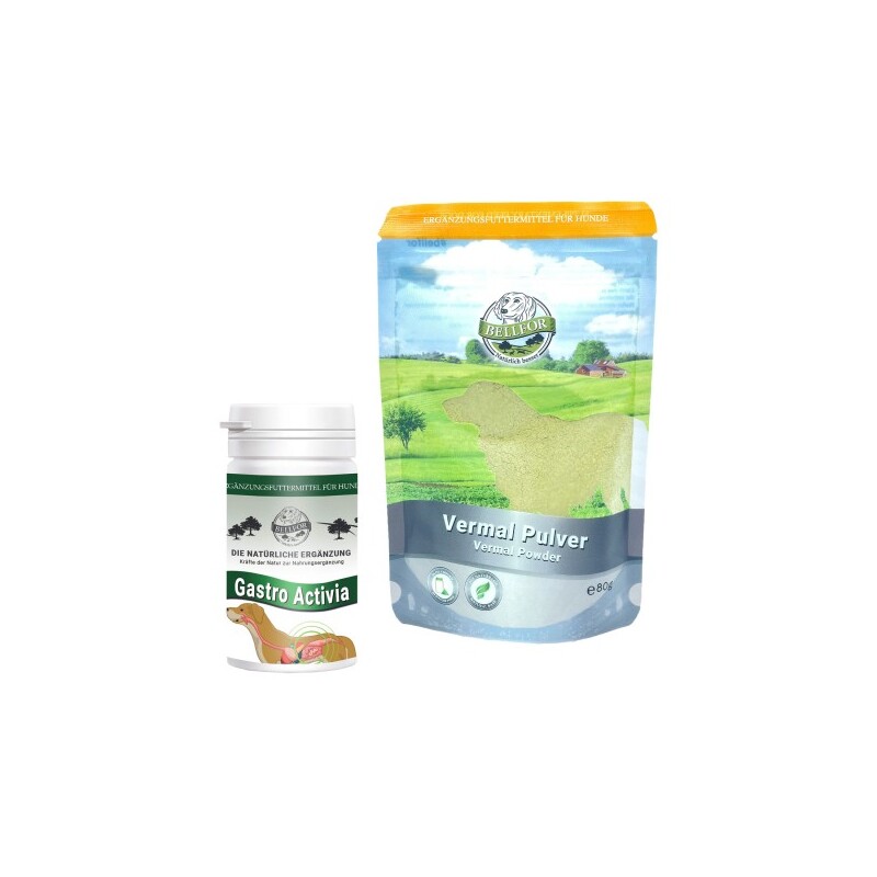 Bellfor Sparset für Hunde mit Ergänzungsfuttermitteln – Vermal (80 g) und Gastro Activia (80 g)