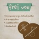 Das Bild zeigt ein Banner "frei von", das Zutaten auflistet, die aus Tierfutter ausgeschlossen sind: Konservierungsstoffe, Aromastoffe, Zusatzstoffe und Gentechnik.