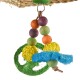 Buntes Vogelspielzeug mit Holzperlen, natürlichen Fasern und einem Friedenssymbol-Design, ideal für die Unterhaltung von Haustieren.