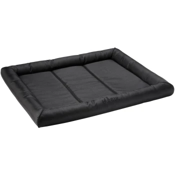 Hundematte Vermont schwarz S Schwarzes Haustierbett mit gepolstertem Design und erhöhten Rändern, mit dem Markennamen 'HUNTER' auf der Seite geprägt.