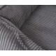 Nahaufnahme eines plüschigen, grauen Haustierbettes mit gerippter Textur und dekorativer Paspelierung entlang der Kante.