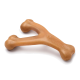 A durable, chewable dog toy shaped like a Y-bone, in a light brown color, designed for pet play and dental health.