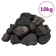 Ein Haufen verschiedener vulkanischer Steine in verschiedenen Schwarz- und Grautönen, mit der Aufschrift "10kg" in einem lila Kreis.
