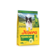 Josera Hypoallergenes Hundefutter für Erwachsene mit einem glücklichen schwarz-weißen Hund, gekennzeichnet als getreidefrei und deutsche Qualität.
