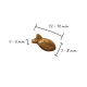 Illustration eines fischförmigen Haustierleckerli, das 12-16 mm lang, 4-6 mm hoch und 5-8 mm breit ist.
