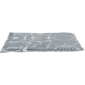 Graue Haustiermatte mit einem Wasserwellenmuster, aus weichem Stoff und rechteckiger Form, ideal zum Entspannen für Haustiere.