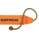 Eine orange Hundeleine mit einem blauen und gelben gemusterten Seilgriff, mit dem Markennamen 'RUFFWEAR' deutlich angezeigt.