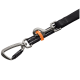 Schwarzer, verstellbarer Leinenabschnitt mit Metallkarabiner und Steckhaken, mit orangefarbener Schlaufe und 'HUNTER'-Logo.