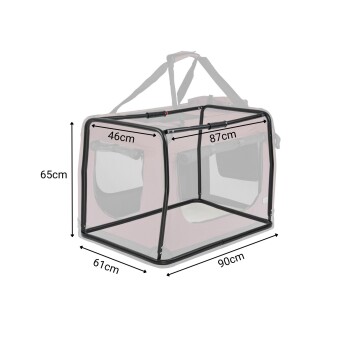 Roter Tragetasche für Haustiere mit Netzseiten, einem Reißverschluss oben und einer kleinen Seitentasche für die Aufbewahrung. Ideal für Reisen und Komfort.