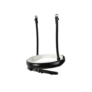 Schwarzes Leder-Halsband für Haustiere mit einem weißen gepolsterten Innenraum, mit verstellbaren Riemen und einer silbernen Schnalle.