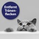 Eine entspannte getigerte Katze, die auf einem hellen Sofa ruht, mit dem Text "Von Tierärzten empfohlen" in Pink darüber.
