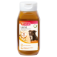 Bouteille d'huile de lin Beaphar pour chiens, étiquetée "Leinöl," présentant un chien marron à l'avant, avec un texte mettant en avant ses bienfaits pour la peau et le pelage.