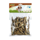 Un sac en plastique transparent rempli de sprats séchés, étiqueté "Multifit native" avec une image de chien et le mot "Sprotten" en haut.
