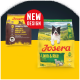 Zwei Josera Lamm & Reis Hundefutterbeutel, ein altes 900g Design und ein neues Design mit einem Hundebild und dem Label „NEUES DESIGN“.
