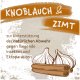 Knoblauch- und Zimtprodukt für Haustiere, das natürlichen Schutz gegen fliegende Insekten und Ektoparasiten fördert, mit illustriertem Knoblauch und Zimtstangen.