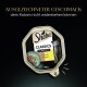 Sheba Classics Katzenfutter in Pastete, mit Ente und Huhn, 85g Verpackung mit einem Bild einer schwarzen Katze und dem Text "Ausgezeichneter Geschmack."