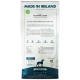 Hundefutterbeutel mit der Aufschrift 'Made in Ireland', mit Atlantischem Lachs, Gemüse und Algen, Nährwertinformationen und Fütterungshinweisen.