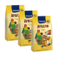 Drei Tüten Vitakraft Afrikanisches Vogelfutter, mit bunten Papageien auf der Vorderseite, mit dem Text "Unsere Herkunft ist Afrika!"