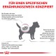 Silhouette eines Hundes mit einer Nierenillustration und deutschem Text zu den Ernährungsbedürfnissen von Hunden mit Nierenproblemen, mit Fokus auf Hydration und Urinieren.