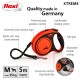 Flexi XTREME dog leash in orange, featuring a soft grip handle, adjustable settings, and a connection slot for a multi box. Max weight 35kg, 5m tape.