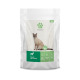 Katzenfutterverpackung mit einer hellen Katze auf der Vorderseite, beschriftet "Fellicita Adult Damwild und Kartoffeln" mit Symbolen für hochwertige Zutaten.