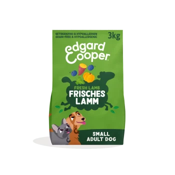 Grüne 3‑kg-Tüte Edgard & Cooper Hundefutter – Fresh Lamb (Frisches Lamm); Small Adult Dog; getreidefrei & hypoallergen
