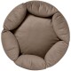 Rundes, plüschiges Haustierbett in einer sanften beige Farbe, mit gepolsterten Kanten für Komfort.