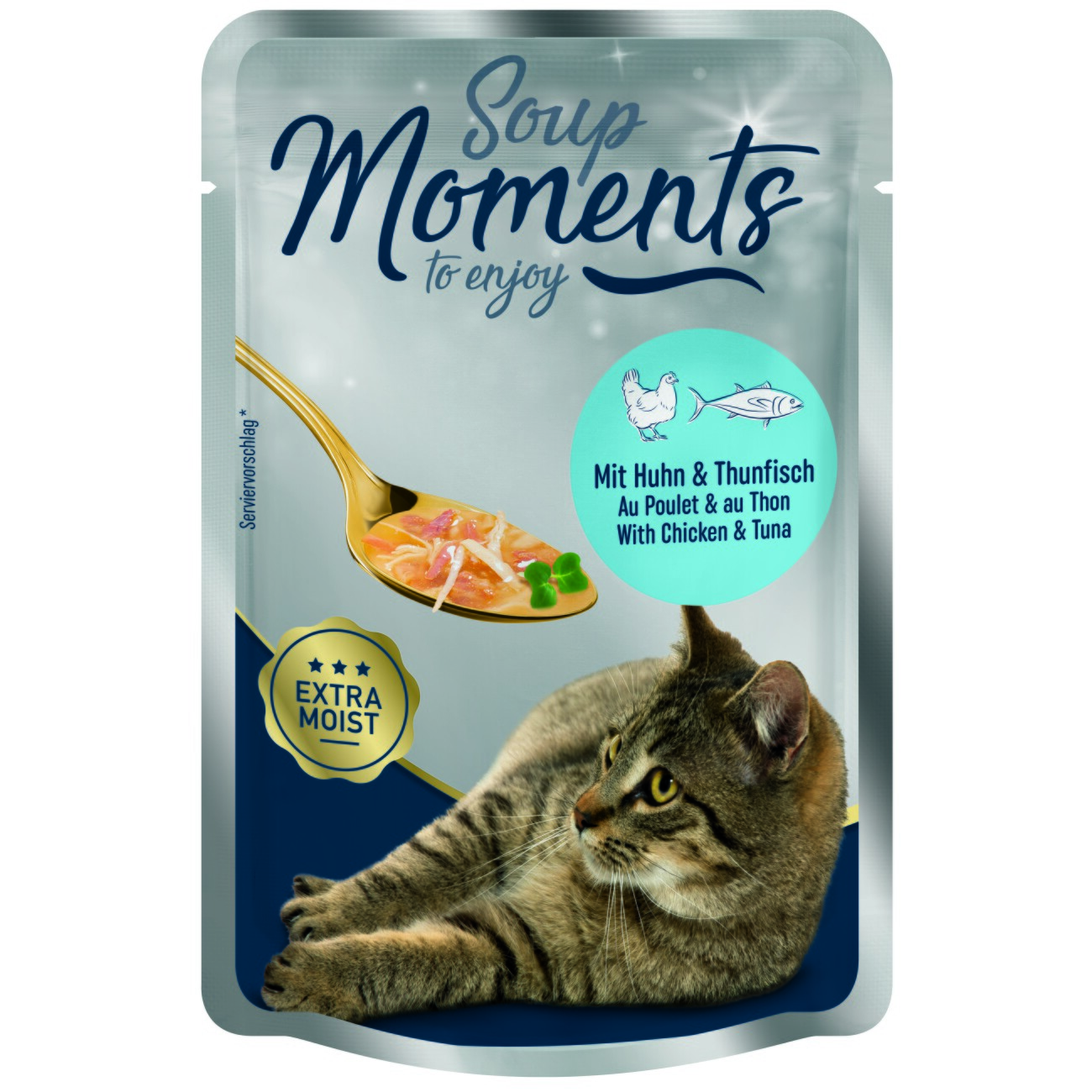 MOMENTS Soup Nassfutter Katze Adult, Huhn und Thunfisch 12x40
