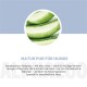 Aloe vera-Nahaufnahme in einem Kreis über 'NATUR PUR FÜR HUNDE' und deutscher Hinweis auf Aloe-Spray für empfindliches Hundefell.