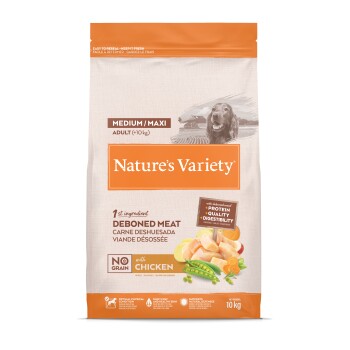 Sac de nourriture pour chiens Nature's Variety, « Medium/Maxi Adult (+10kg) », viande désossée, « Sans céréales avec poulet », 10 kg.
