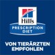 Hill's Prescription Diet-Logo auf blauem Hintergrund mit dem Text "VON TIERÄRZTEN EMPFOHLEN" deutlich angezeigt.