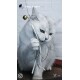 Katzenangel aus Buchenholz mit Anhänger aus lustigen Bändern