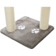 Katzenkratzbaum-Basis mit zwei beigen Sisal-überzogenen Pfosten und einem weichen grauen Teppich mit weißen Pfotenabdruck-Designs.