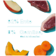 Bild der Zutaten für Haustierfutter mit 92% Ente und 8% Gemüse, Früchte und Mineralien, mit einem Apfelschnitz, Kürbis und Karottenstücken.