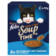 Purina Felix 'Soup Time' Katzenfutterbox mit schwarz-weißer Katze und Suppenschüssel; zeigt 6x48g, 2x mit Kabeljau/Thunfisch/Scholle.