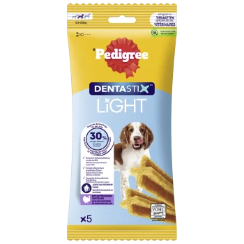 Pedigree Dentastix Light Hundesnacks für Hunde von 10-25 kg, 30 % weniger Kalorien, natürliche Pute, Packung mit 5 Sticks.