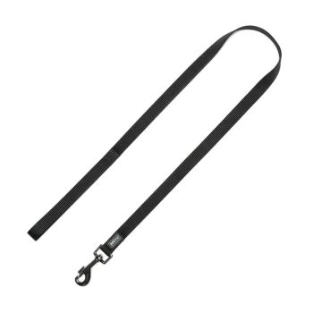 Schwarze Nylon-Hundeleine mit einem Metallclip, mit einem robusten Design und einem kleinen Logo-Tag.