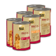 Dosen Select Gold Adult Sensitive Hundefutter mit Rind, Huhn und Lamm mit Reis, mit Abbildung eines Golden Retrievers.