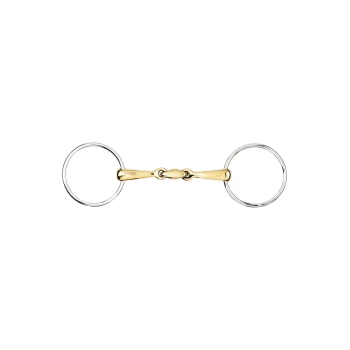 Ein goldener Pferdegebiss mit zwei silbernen Ringen an jedem Ende, entworfen für den Reitsport.