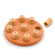 Ein rundes, orangefarbenes Haustier-Puzzle-Spielzeug mit acht zylindrischen Löchern und abnehmbaren Stiften, entworfen für interaktives Spielen und geistige Anregung.