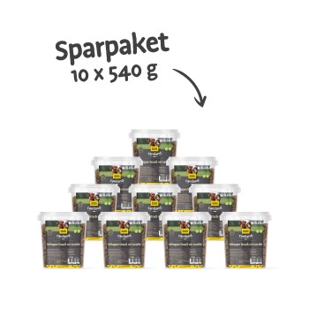 Sparpaket: 10 Tuben Caniland weiche Snacks mit Strauß und Kartoffel, jeweils 540 g.
