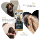 "Bugalugs One in a Million Shampoo" Flasche mit Anwendungsschritten: auftragen, massieren, ausspülen. Enthält Bilder eines nassen Hundes und eines glänzend beschichteten Hundes.